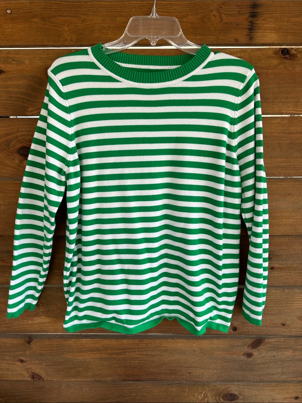 Green white striped super soft long sleeve knit top small oversized fit